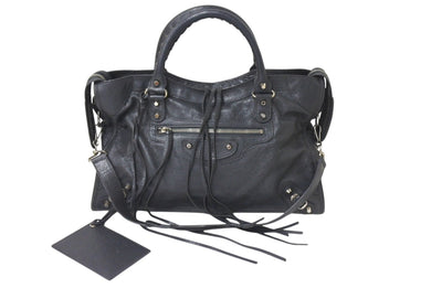 BALENCIAGA バレンシアガ The City ザシティ トートバッグ ハンドバッグ レザー グレー シルバー金具 美品 中古 4b001388