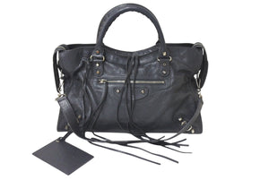 BALENCIAGA バレンシアガ The City ザシティ トートバッグ ハンドバッグ レザー グレー シルバー金具 美品 中古 4b001388