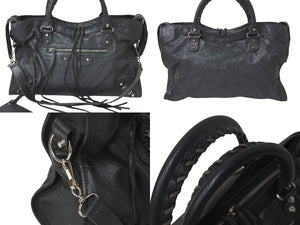BALENCIAGA バレンシアガ The City ザシティ トートバッグ ハンドバッグ レザー グレー シルバー金具 美品 中古 4b001388