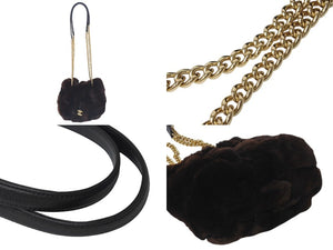 極美品 CHANEL シャネル チェーン ショルダーバッグ ハンドバッグ 10番台 ラパンファー レザー ブラウン ブラック ゴールド 中古 4b001391