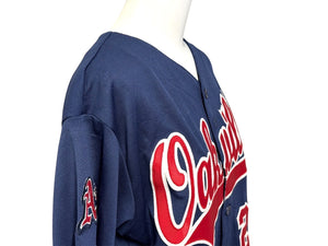 MAJESTIC マジェスティック ベースボールシャツ ユニフォーム 半袖 28 ポリエステル ネイビー レッド サイズYOUTH L 美品 中古 4b001407