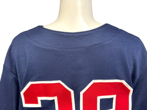 MAJESTIC マジェスティック ベースボールシャツ ユニフォーム 半袖 28 ポリエステル ネイビー レッド サイズYOUTH L 美品 中古 4b001407