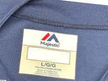 Load image into Gallery viewer, MAJESTIC マジェスティック ベースボールシャツ ユニフォーム 半袖 28 ポリエステル ネイビー レッド サイズYOUTH L 美品 中古 4b001407