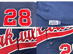 MAJESTIC マジェスティック ベースボールシャツ ユニフォーム 半袖 28 ポリエステル ネイビー レッド サイズYOUTH L 美品 中古 4b001407