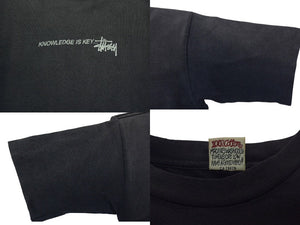 OLD STUSSY オールドステューシー VINTAGE ヴィンテージ 90's 半袖Tシャツ サイズS キーモチーフ サンフェード系 ネイビー 良品 中古 4b001431 