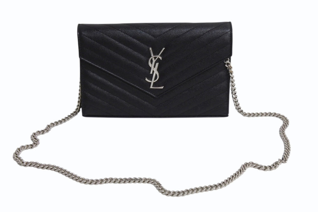 SAINT LAURENT サンローラン キルティング チェーンショルダーバック 377828 レザー ブラック ゴールド金具 美品 中古 4b001470