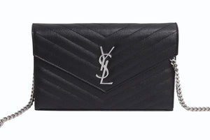 SAINT LAURENT サンローラン キルティング チェーンショルダーバック 377828 レザー ブラック ゴールド金具 美品 中古 4b001470