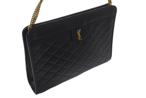 SAINTLAURENT PARIS サンローラン チェーンショルダーバッグ ウォレット377828 レザー ブラック 美品 中古 4b001475