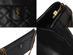 SAINTLAURENT PARIS サンローラン チェーンショルダーバッグ ウォレット377828 レザー ブラック 美品 中古 4b001475