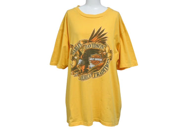 Harley Davidson ハーレーダビットソン ヴィンテージ 半袖Tシャツ American Tradition コットン イエロー サイズXL 美品 中古 4b001490