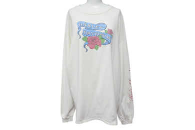 HARLEY DAVIDSON ハーレーダビッドソン VINTAGE ヴィンテージ ローズ ロゴ 長袖Ｔシャツ ホワイト 1992年 薔薇 サイズXL 美品 中古 4b001524