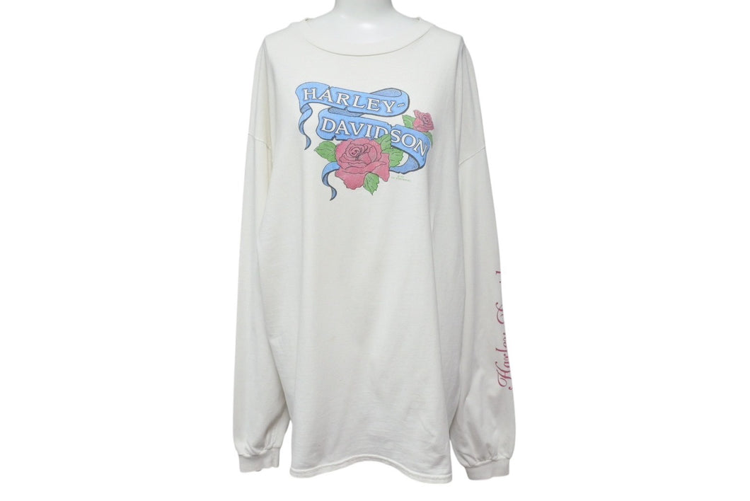 HARLEY DAVIDSON ハーレーダビッドソン VINTAGE ヴィンテージ ローズ ロゴ 長袖Ｔシャツ ホワイト 1992年 薔薇 サイズXL 美品 中古 4b001524