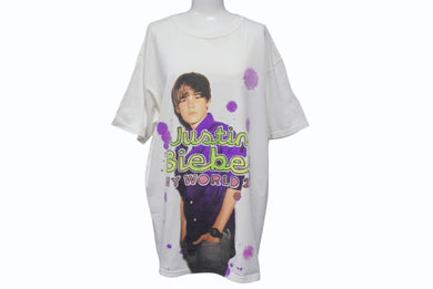 VINTAGE ヴィンテージ Justin Bieber ジャスティンビーバー 半袖Tシャツ コットン ホワイト パープル サイズL 美品 中古 4b001533