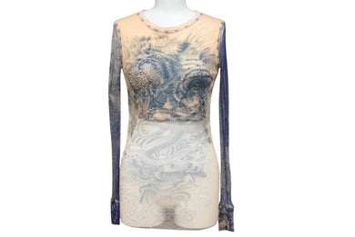 JEAN PAUL GAULTIER MAILLE FEMME ジャン ポール ゴルチェ マイユファム パワーネット 長袖 トップス シアー タトゥー柄 サイズXS 美品 中古 4b001597 