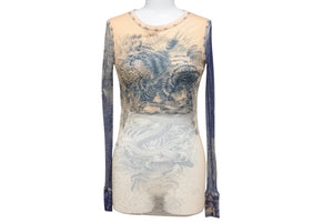 JEAN PAUL GAULTIER MAILLE FEMME ジャン ポール ゴルチェ マイユファム パワーネット 長袖 トップス シアー タトゥー柄 サイズXS 美品 中古 4b001597 