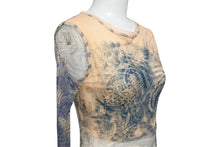 画像をギャラリービューアに読み込む, JEAN PAUL GAULTIER MAILLE FEMME ジャン ポール ゴルチェ マイユファム パワーネット 長袖 トップス シアー タトゥー柄 サイズXS 美品 中古 4b001597 