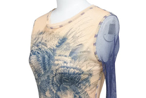 JEAN PAUL GAULTIER MAILLE FEMME ジャン ポール ゴルチェ マイユファム パワーネット 長袖 トップス シアー タトゥー柄 サイズXS 美品 中古 4b001597 