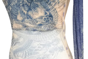 JEAN PAUL GAULTIER MAILLE FEMME ジャン ポール ゴルチェ マイユファム パワーネット 長袖 トップス シアー タトゥー柄 サイズXS 美品 中古 4b001597 