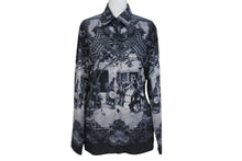 Load image into Gallery viewer, JEAN PAUL GAULTIER CLASSIQUE ジャンポールゴルチェ クラシック 中世柄 ジョーゼットブラウス シャツ ブラック サイズ40 美品 中古 4b001600