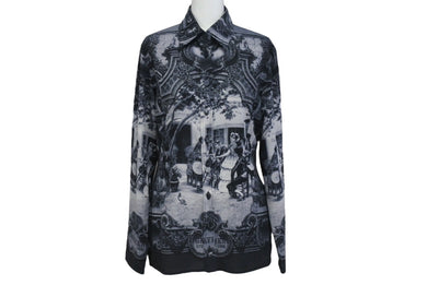 JEAN PAUL GAULTIER CLASSIQUE ジャンポールゴルチェ クラシック 中世柄 ジョーゼットブラウス シャツ ブラック サイズ40 美品 中古 4b001600