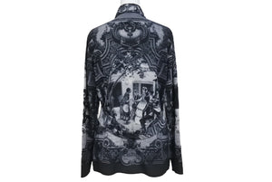 JEAN PAUL GAULTIER CLASSIQUE ジャンポールゴルチェ クラシック 中世柄 ジョーゼットブラウス シャツ ブラック サイズ40 美品 中古 4b001600