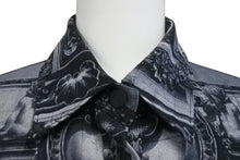 Load image into Gallery viewer, JEAN PAUL GAULTIER CLASSIQUE ジャンポールゴルチェ クラシック 中世柄 ジョーゼットブラウス シャツ ブラック サイズ40 美品 中古 4b001600