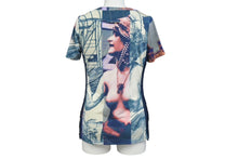 Load image into Gallery viewer, JEAN PAUL GAULTIER JPG ジャンポールゴルチエ パリス パワーネット 半袖トップス フリンジ 総柄 ネイビー サイズ40 美品 中古 4b001602
