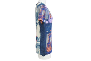 JEAN PAUL GAULTIER JPG ジャンポールゴルチエ パリス パワーネット 半袖トップス フリンジ 総柄 ネイビー サイズ40 美品 中古 4b001602