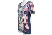 Load image into Gallery viewer, JEAN PAUL GAULTIER JPG ジャンポールゴルチエ パリス パワーネット 半袖トップス フリンジ 総柄 ネイビー サイズ40 美品 中古 4b001602