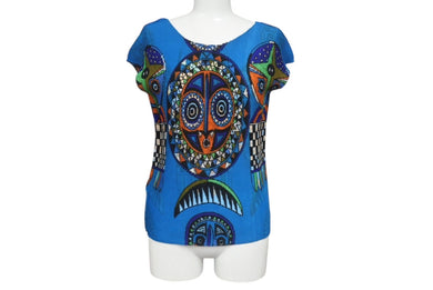 極美品 me ISSEY MIYAKE ミーイッセイ ミヤケ プリーツカットソー Tシャツ MI53FK377 ブルー オレンジ グリーン 中古 4b001613