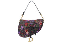 Load image into Gallery viewer, 極美品 Christian Dior クリスチャンディオール サドルバッグ ワンショルダーバッグ 02-MA-0198 ボタニカル柄 花柄 刺繍 ブラック 中古 4b001649