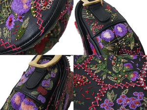 極美品 Christian Dior クリスチャンディオール サドルバッグ ワンショルダーバッグ 02-MA-0198 ボタニカル柄 花柄 刺繍 ブラック 中古 4b001649