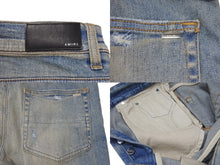 Load image into Gallery viewer, 極美品 AMIRI アミリ デニム RN150712 パッチワーク レザー ダメージ加工 ウォッシュド加工 サイズ32 ブルー 中古 4b001665