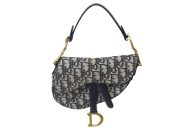 極美品 Christian Dior クリスチャンディオール サドルミニバッグ ハンドバッグ M0456CTZQ オブリーク ネイビー 中古 4b001671