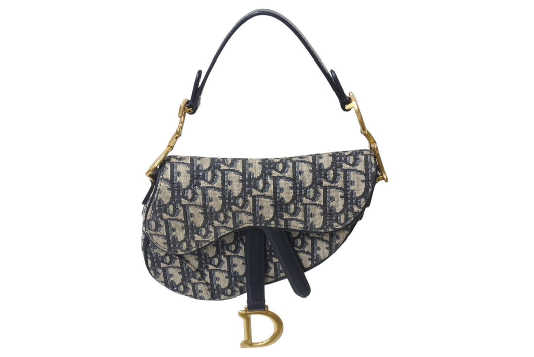 極美品 Christian Dior クリスチャンディオール サドルミニバッグ ハンドバッグ M0456CTZQ オブリーク ネイビー 中古 4b001671