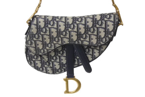 極美品 Christian Dior クリスチャンディオール サドルミニバッグ ハンドバッグ M0456CTZQ オブリーク ネイビー 中古 4b001671