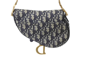 極美品 Christian Dior クリスチャンディオール サドルミニバッグ ハンドバッグ M0456CTZQ オブリーク ネイビー 中古 4b001671