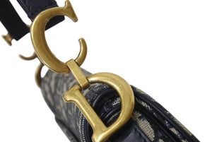 極美品 Christian Dior クリスチャンディオール サドルミニバッグ ハンドバッグ M0456CTZQ オブリーク ネイビー 中古 4b001671