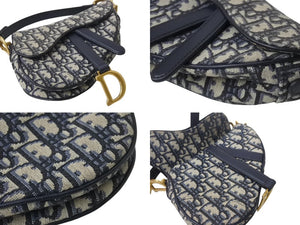 極美品 Christian Dior クリスチャンディオール サドルミニバッグ ハンドバッグ M0456CTZQ オブリーク ネイビー 中古 4b001671