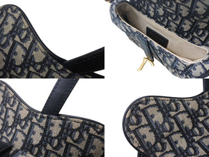 極美品 Christian Dior クリスチャンディオール サドルミニバッグ ハンドバッグ M0456CTZQ オブリーク ネイビー 中古 4b001671
