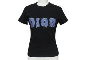 極美品 ChristianDior クリスチャンディオール 半袖Tシャツ 3P16155024 サイズ38 デニムロゴ プリント ブラック 中古 4b001674