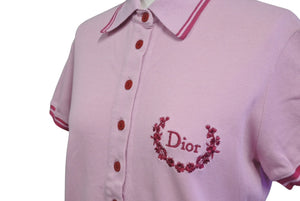 極美品 Christian Dior クリスチャンディオール 半袖ポロシャツ 4A16155900 サイズ38 ロゴ プリント 刺繍 ピンク 中古 4b001675