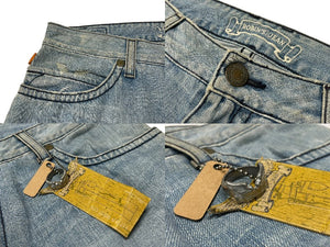 極美品 ROBIN'S JEAN ロビンズジーン ヴィンテージ加工 フレアデニムパンツ D5095 刺繍 スタッズ ライトインディゴ サイズ34 中古 4b001684