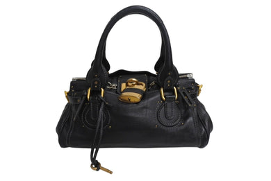 Chloe クロエ パディントン ワンショルダーバッグ ブラック レザー 7ESA02 ロゴ ステッチ ハンドバッグ ゴールド金具 美品 中古 4b001698
