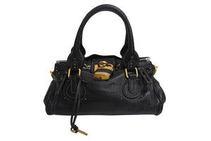 Chloe クロエ パディントン ワンショルダーバッグ ブラック レザー 7ESA02 ロゴ ステッチ ハンドバッグ ゴールド金具 美品 中古 4b001698