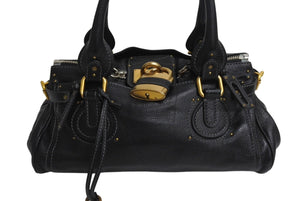 Chloe クロエ パディントン ワンショルダーバッグ ブラック レザー 7ESA02 ロゴ ステッチ ハンドバッグ ゴールド金具 美品 中古 4b001698