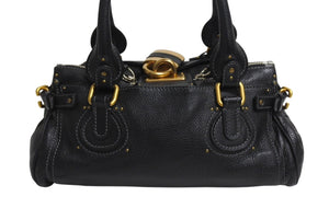 Chloe クロエ パディントン ワンショルダーバッグ ブラック レザー 7ESA02 ロゴ ステッチ ハンドバッグ ゴールド金具 美品 中古 4b001698
