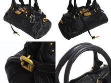 Load image into Gallery viewer, Chloe クロエ パディントン ワンショルダーバッグ ブラック レザー 7ESA02 ロゴ ステッチ ハンドバッグ ゴールド金具 美品 中古 4b001698