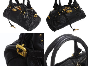 Chloe クロエ パディントン ワンショルダーバッグ ブラック レザー 7ESA02 ロゴ ステッチ ハンドバッグ ゴールド金具 美品 中古 4b001698