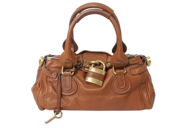 Chloe クロエ パディントン ワンショルダーバッグ ブラウン レザー 7ESA02 ステッチ ハンドバッグ ゴールド金具 美品 中古 4b001704